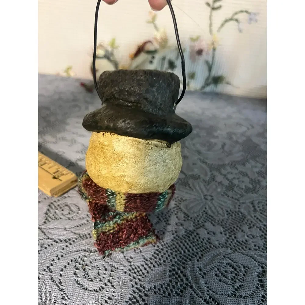 Folk Art Snowman Christmas Ornament Lot of 3 Resin Primitive Top Hat Dangle Legs